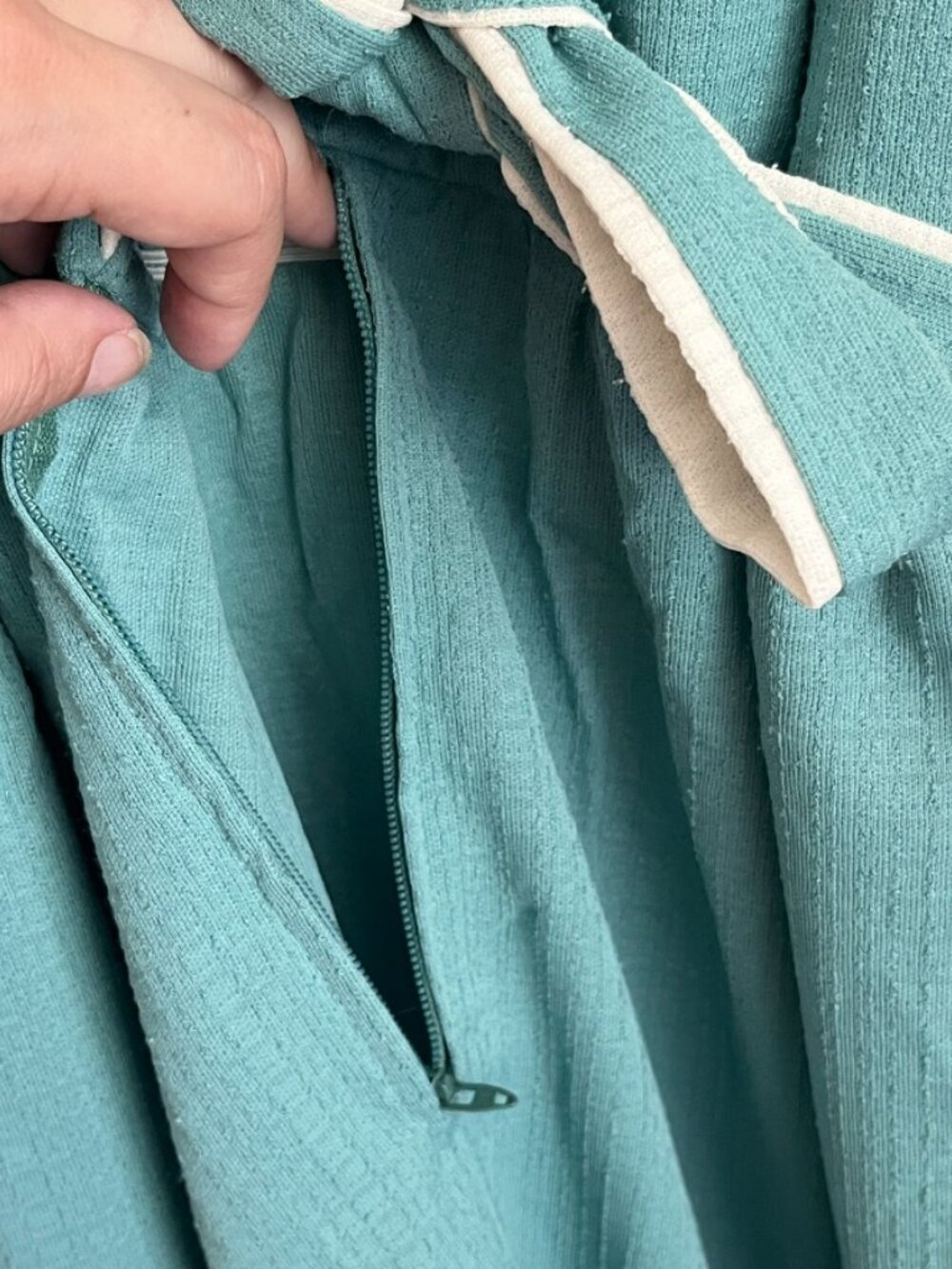 Lady Carol of NY Dress Size 20 Teal White Mod Mandarin Collar Belted Trevira NWT - Picture 8 of 13